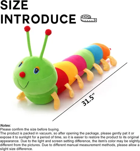 Vista 5 de Peluche de oruga de 31.5 pulgadas, almohada gigante colorida de oruga para regalo