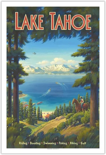 Vista 10 de Kerne Erickson - Póster de viaje vintage de Kerne Erickson Lake Tahoe California, equitación, barco, natación, pesca, senderismo, golf, impresión