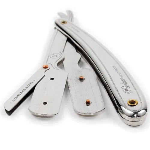 Vista 2 de Cuchilla de afeitar Parker SR1 de acero inoxidable con borde recto – Navaja de afeitar manual profesional para barberos y uso doméstico con 5
