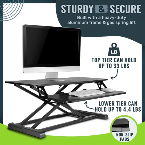 Vista 5 de TechOrbits - Convertidor de escritorio de pie, regulable, para sentarse y pararse, aglomerado, monitor dual con bandeja para teclado, para laptop