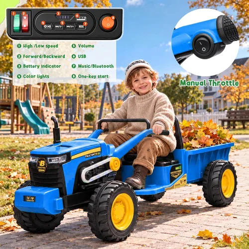 Vista 6 de Tractor de paseo para niños de 24 V con caja de carga grande para Azul