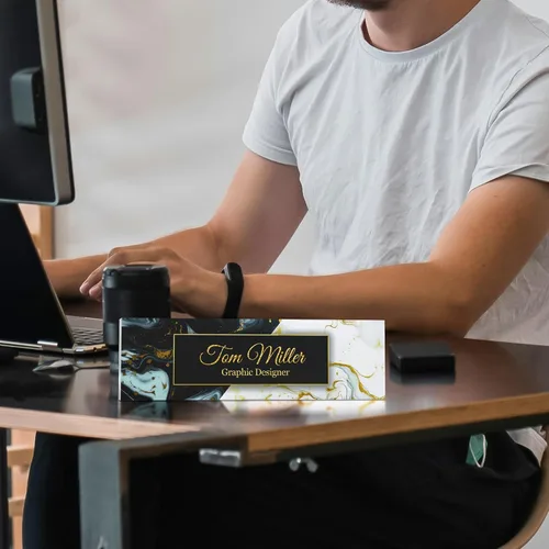 Vista 2 de Placa de identificación personalizada para escritorio, decoración de oficina de acrílico transparente con diseño de flores, decoraciones