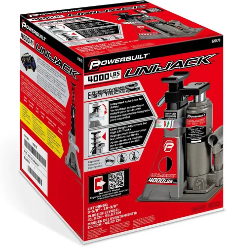 Vista 4 de Powerbuilt Jack hidráulico de botella UniJack de 2 toneladas combinado/soporte en 1 unidad, compacto, portátil, base ancha, para sedanes Unibody