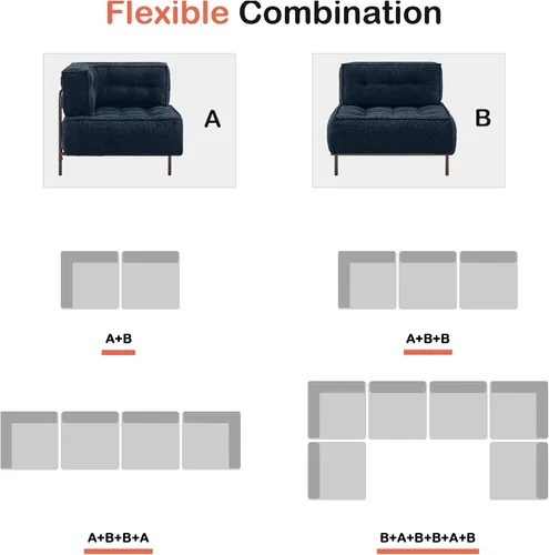 Vista 5 de MCombo Sofá modular con cojín extraíble, sofá tapizado para sala de estar, apartamento, oficina (azul, asiento medio)