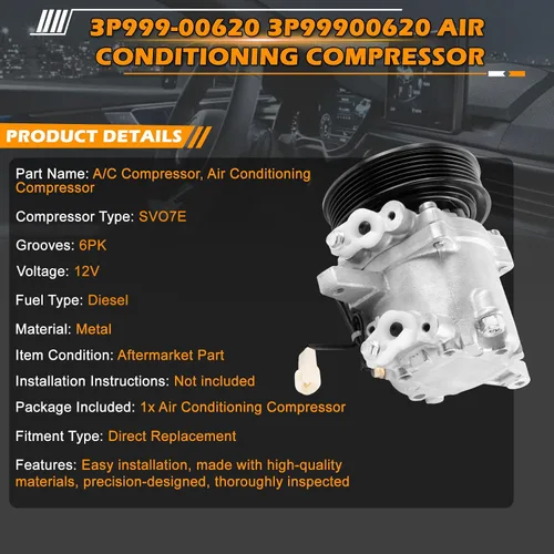 Vista 2 de Compresor de aire acondicionado 6PK SVO7E 3P999-00620 3P99900620 447280-3050 447280-3080 para Kubota M135GX GXDTC M13 pieza de repuesto