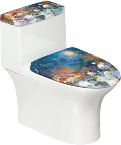 Vista 25 de Juego de decoración de baño de 2 piezas con diseño de muñeco de nieve de Navidad, cubierta de tanque para asiento de inodoro