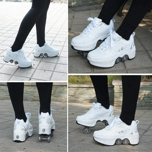 Vista 2 de Patines para mujeres, zapatos con ruedas para niñas, zapatos retráctiles para niños, zapatos de parkour para adultos, patines en línea, patines