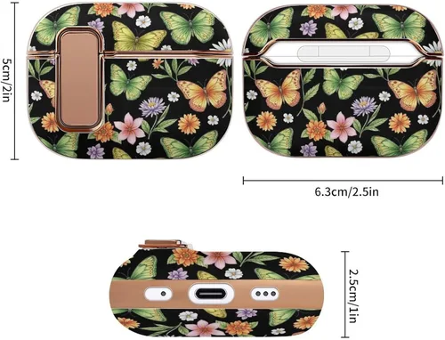 Vista 2 de Plastic Cover Compatible with Airpods Pro 2 Case Butterfly, Protective Skin with Lock