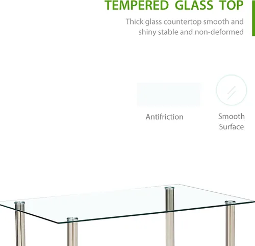 Vista 4 de Juego de mesa y silla de comedor de 7 piezas, juego de mesa de comedor para 6 mesas de cocina con 6 sillas, mesa rectangular de vidrio con 6 sillas