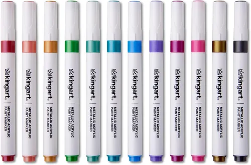 Vista 4 de KINGART Marcadores de pintura acrílica 409-24M con estuche de almacenamiento, 24 colores metálicos Tinta a base de agua con punta de bala de 0.079