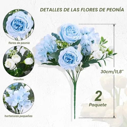 Vista 4 de MARTINE MALL 2 Paquetes de Flores Artificiales de Peonía, Flores Artificiales Azules de Peonía, Flores de Seda de Peonía, Flores de Peonía Falsas