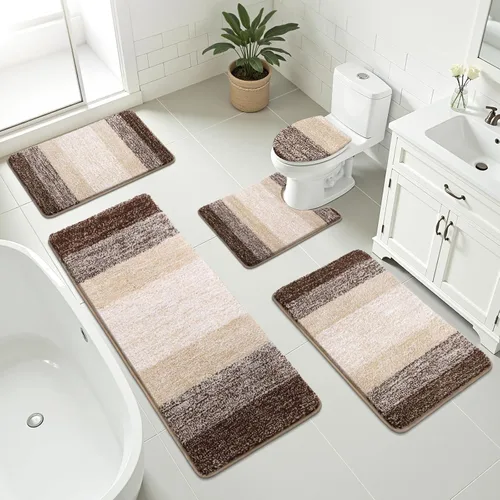 Vista 20 de Bsmathom Juego de 4 tapetes de baño de microfibra de felpa, color beige