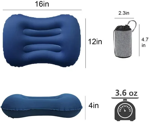 Vista 3 de Almohadas inflables ultraligeras para campamento: compresibles, compactas, inflables, cómodas, ergonómicas para soporte de cuello y lumbar mientras