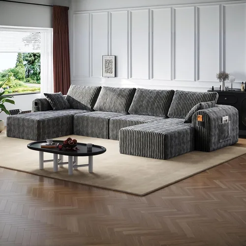 Vista 31 de Sofás modulares de pana otomana de 28.74 pulgadas para sala de estar, taburetes de sofá sin hueso, no requiere montaje, sofá profundo en una caja