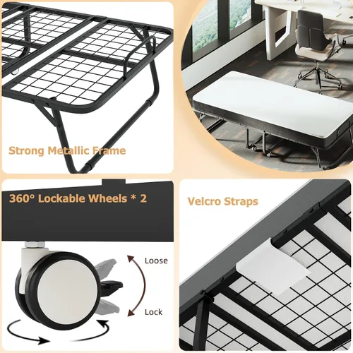 Vista 9 de VERMESS Cama plegable con colchón de espuma viscoelástica de 5 pulgadas, cama plegable de 75 x 32 pulgadas con marco de metal resistente sobre