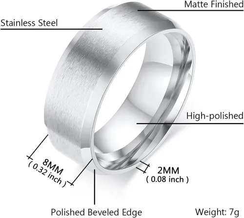 Vista 2 de Anillo básico mate cepillado para hombre de 0.157 in, 0.236 in, 0.315 in, 0.394 in, anillos de acero inoxidable negroazulplateado para hombres