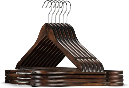 Vista 12 de Zober Perchas de madera negras – Paquete de 20 perchas de madera resistentes y antideslizantes para abrigos, chaquetas, trajes y pantalones, perchas