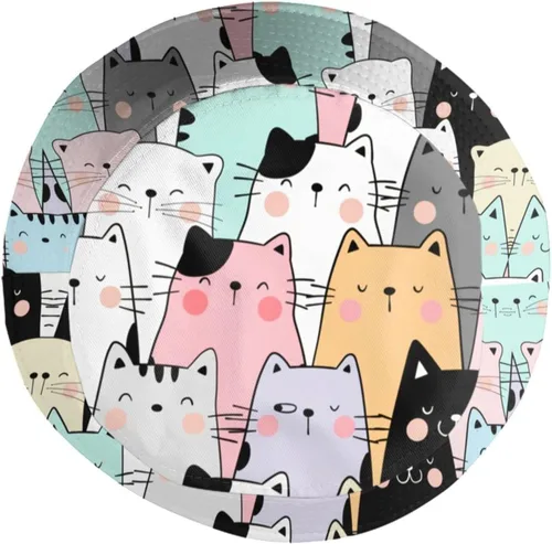 Vista 4 de Sombreros de pescador de gato lindo de moda para el sol plegable al aire libre de dibujos animados gato pescador sombrero para mujeres y hombres