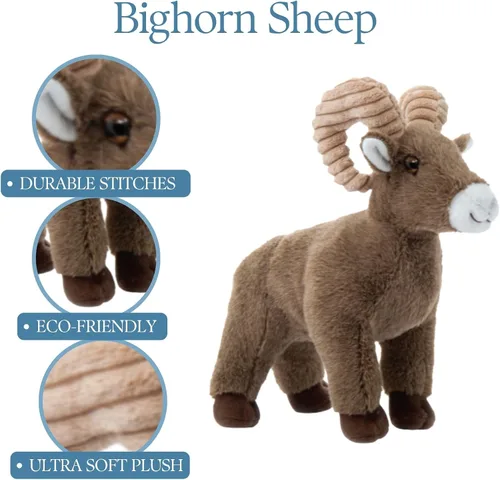 Vista 8 de The Petting Zoo Peluche de oveja de cuerno grande, regalos para niños, animales del zoológico Wild Onez, juguete de peluche de oveja, 12 pulgadas