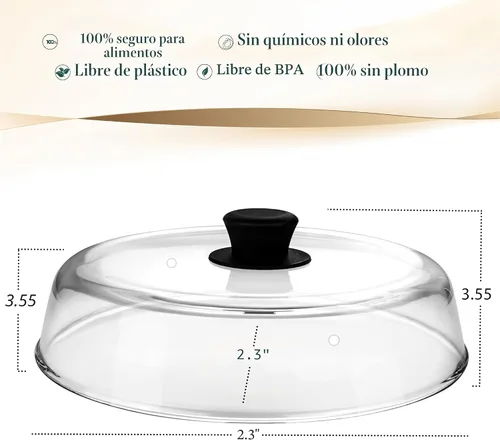 Vista 4 de Le'raze Cubierta de vidrio para salpicaduras de microondas de 10 pulgadas para alimentos, 100% libre de BPA y plomo de grado alimenticio, apta