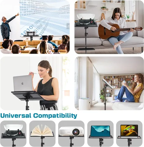 Vista 4 de Lusweimi Soporte de trípode para proyector, soporte para laptop de 50 pulgadas con 2 estantes para proyector, iPad, equipo de DJ, soporte de suelo