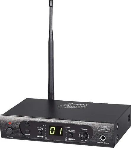 Vista 2 de Audio2000'S AWM630CU UHF 100 Sistema de monitor intrauditivo inalámbrico de frecuencia seleccionable con ocho receptores inalámbricos y una funda