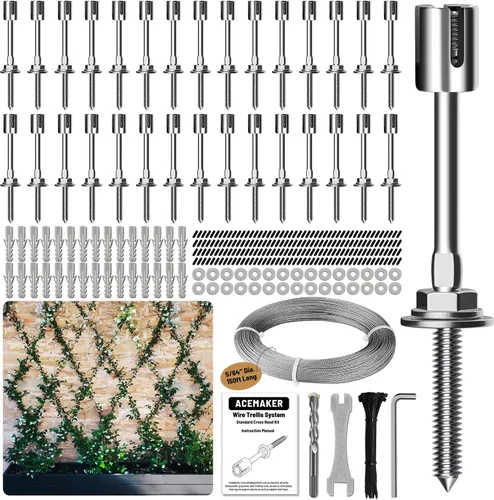 Vista 13 de Enrejado de alambre para plantas trepadoras al aire libre, kit de 12 enrejados de pared para cuerdas de alambre de 5/64" (2mm), sistema