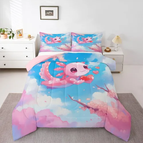 Vista 44 de Feelyou Juego de ropa de cama con lazos bonitos y cerezos, tamaño individual, para niños, juego de edredón con lazos de acuarela para niños, niñas