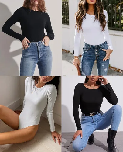Vista 5 de FeelinGirl Body de manga larga, sin costuras para mujer, hombros descubiertos