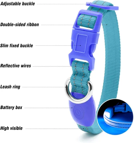 Vista 3 de Visinite Collares de perro iluminados para perros pequeños, collar de perro LED recargable con luz, collar de perro iluminado totalmente ajustable