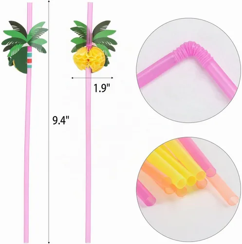 Vista 2 de 100 unidades de pajitas de árbol de coco, pajitas desechables de plástico en forma de panal, suministros para decoración de fiesta tropical hawaiana
