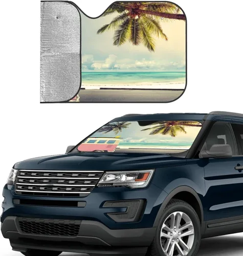 Vista 4 de Parasol plegable para parabrisas de automóvil de playa, visera solar para ventana delantera, cubierta de protección solar para automóvil, camión