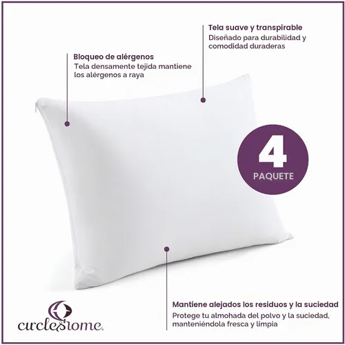 Vista 2 de CirclesHome Juego de 4 protectores de almohada estándar con cremallera, fundas de almohada transpirables 100% algodón, protegen las almohadas