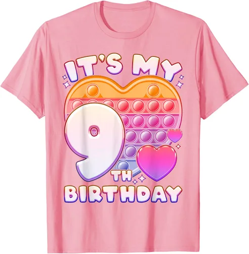 Vista 71 de Pop-it Birthday Girl 9 años de edad, Push it Pop Fidget Bubble Camiseta, Negro