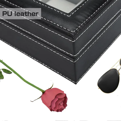 Vista 8 de NovelBee Cajas de reloj con 6 ranuras, vitrina rectangular para relojes con tapa de vidrio y almohadas extraíbles para hombres y mujeres