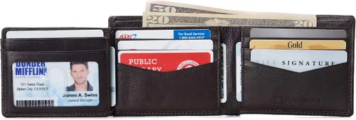 Vista 5 de Alpine Swiss RFID - Cartera de piel con 2 compartimentos para documentos de identidad, con ventana dividida, sección para billetes, en caja