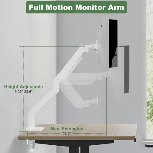 Vista 5 de UPGRAVITY Brazo de monitor blanco para pantallas de 17"-57" de hasta 55 libras, soporte de monitor ultra ancho de aluminio premium para Samsung 49