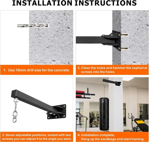 Vista 6 de Soporte de pared para colgar bolsas pesadas, colgador ajustable para bolsa de boxeo, 7 posiciones ajustables, soporte de pared para boxeo, Muay Thai