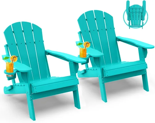 Vista 31 de GREENVINES Silla Plegable Adirondack Plástico HDPE Sillas para Fogata Todo Tiempo Portavasos Ártico para Terraza Patio Trasero Patio