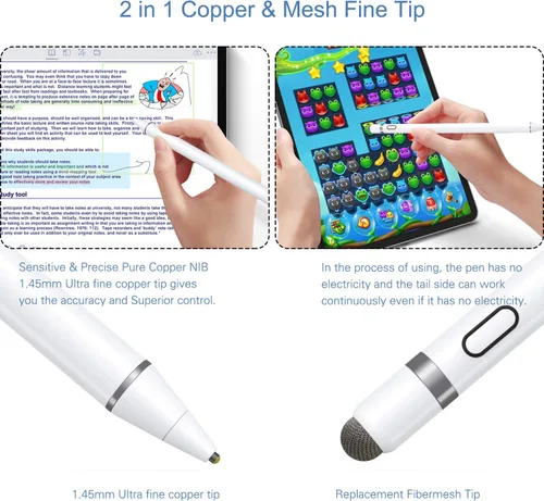 Vista 3 de Lápiz capacitivo activo compatible con pantallas táctiles iOS y Android, lápiz con función de doble toque, lápiz recargable para iPad/iPad