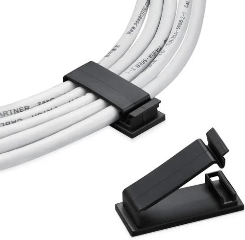 Vista 10 de Paquete de 50 clips autoadhesivos para organizar cables, organizadores de cables, soportes de cable para TV, PC, portátil, cable Ethernet 27B negro