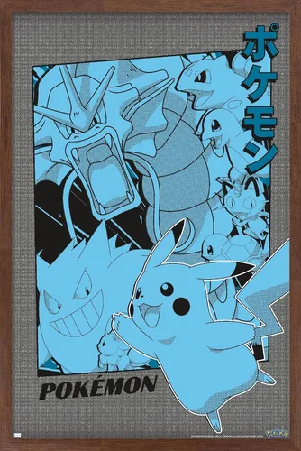 Vista 9 de Trends International Pokémon - Póster de pared de anime grupal, 14.72 x 22.37 pulgadas, versión enmarcada de madera de granero