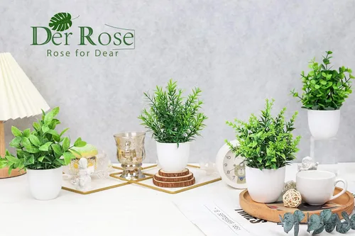 Vista 3 de Der Rose Paquete de 4 plantas falsas de interior pequeñas plantas falsas Verde