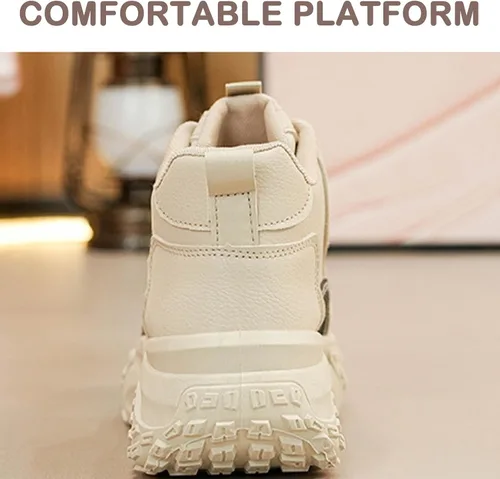 Vista 4 de LETCLOCOM Zapatos deportivos de plataforma gruesa para mujer, de cuero con cordones, antideslizantes, para entrenamiento, informales