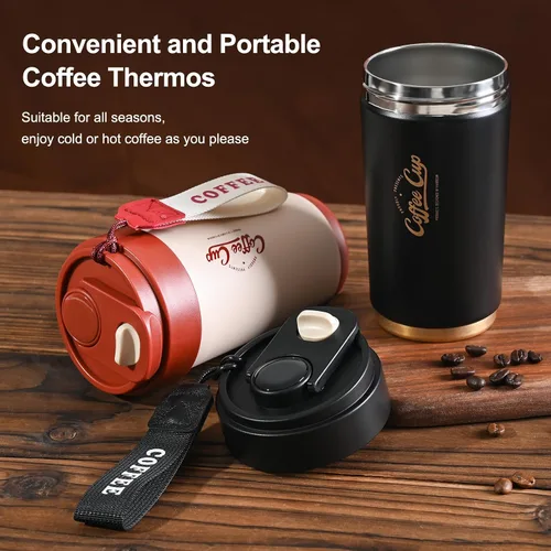 Vista 6 de FrutPunch Termo térmico de café de viaje con tapa, termo de café de acero inoxidable 316 con aislamiento al vacío de doble pared, mantiene
