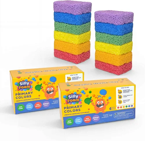 Vista 11 de Espuma Tonta, Cuentas de Espuma de Modelado Creativo, Paquete de 2 de 6 Primarios + 6 Bloques Pastel Neón, Sin Slime Sin Desorden, Perfecto