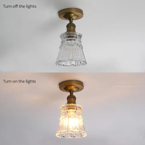 Vista 7 de Pathson Flush Mounted Ceiling Light with Heavy Handmade Crafts Glass, Modern Hardwired Stripes Ceiling Lamp Lighting for Living Room Bedroom