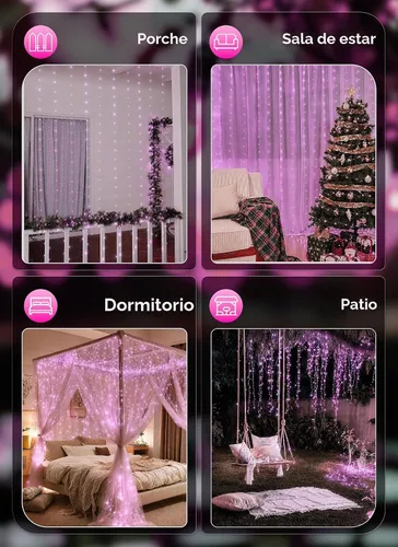 Vista 7 de Brightown 300 luces LED de cortina de hadas, 9.8 pies x 9.8 pies, enchufe USB, 8 modos de iluminación, tira de luces LED de Navidad colgantes