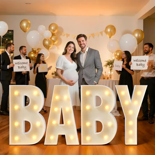 Vista 6 de imprsv Letras con luz para marquesina, letras de mosaico de 3 pies de alto con luz para decoración de baby shower, graduación, grandes