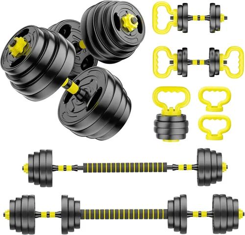 Vista 12 de Juego de mancuernas ajustables, pesas libres de 10 a 90 libras con conector – mancuernas 4 en 1, barra, pesa rusa y soporte para flexiones, juego